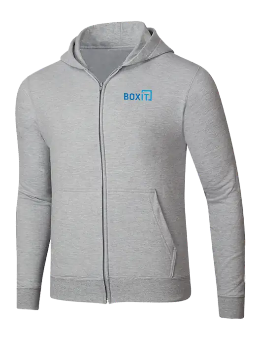 Light Grey Heather 8.5 oz Ring Spun Zip Hooded Sweatshirt w/BoxIt logo