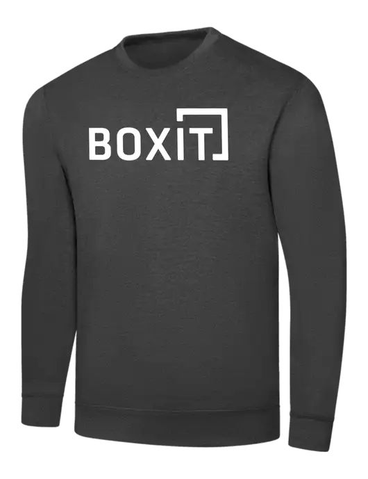 Dark Heather Grey 7.8 oz Ring Spun Crew Sweatshirt w/BoxIt logo