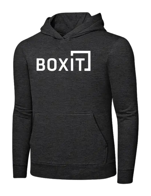 Dark Heather Grey 7.8 oz Ring Spun Hooded Sweatshirt w/BoxIt logo