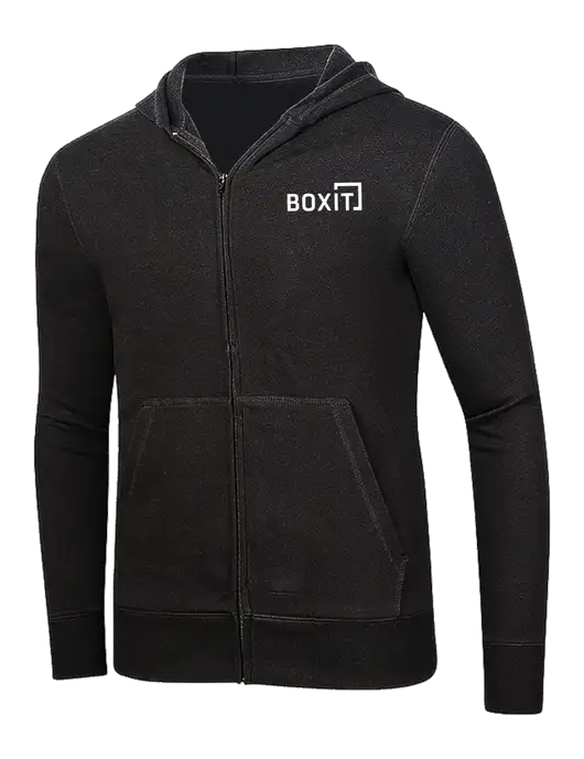 Full-Zip Black Heavyweight Hooded Sweatshirt w/BoxIt logo