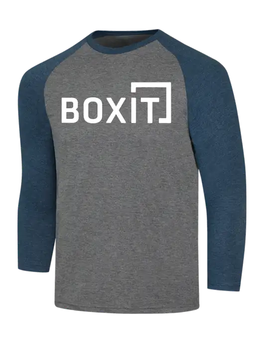 Simply Soft 3/4 Sleeve Navy Frost/Grey Frost Ring Spun Cotton T-Shirt w/BoxIt logo