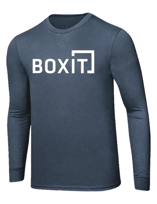 Simply Soft Long Sleeve Navy Frost 4.5 oz, Poly/Combed Ring Spun Cotton T-Shirt w/BoxIt logo