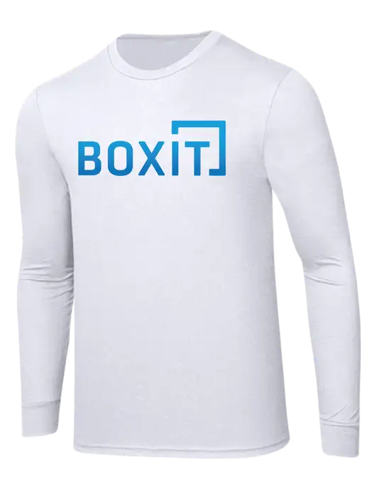 Simply Soft Long Sleeve White 4.5 oz, Poly/Combed Ring Spun Cotton T-Shirt w/BoxIt logo