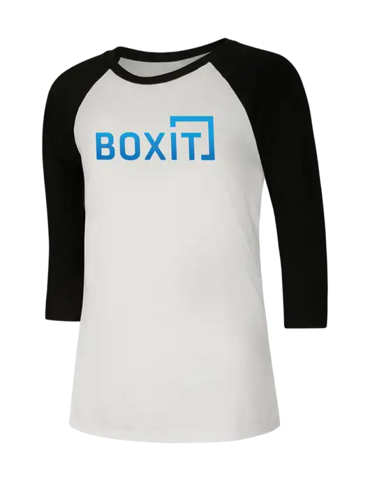 Womens Simply Soft 3/4 Sleeve Black/White Ring Spun Cotton T-Shirt w/BoxIt logo