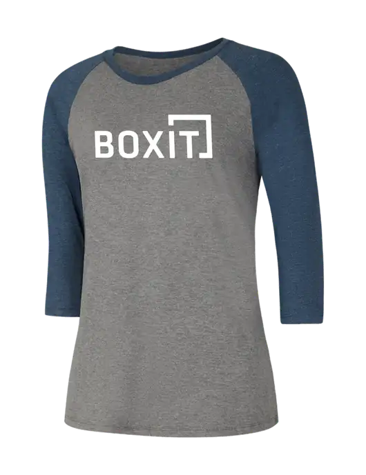 Womens Simply Soft 3/4 Sleeve Navy Frost/Grey Frost Ring Spun Cotton T-Shirt w/BoxIt logo