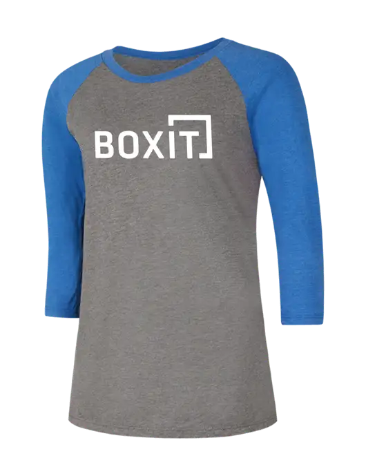 Womens Simply Soft 3/4 Sleeve Royal Frost/Grey Ring Spun Cotton T-Shirt w/BoxIt logo