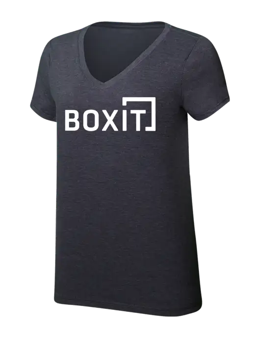 Womens Simply Soft V-Neck Heather Charcoal 4.5oz  Poly/Combed Ring Spun Cotton T-Shirt w/BoxIt logo