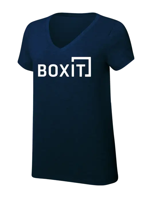 Womens Simply Soft V-Neck New Navy 4.5oz  Poly/Combed Ring Spun Cotton T-Shirt w/BoxIt logo