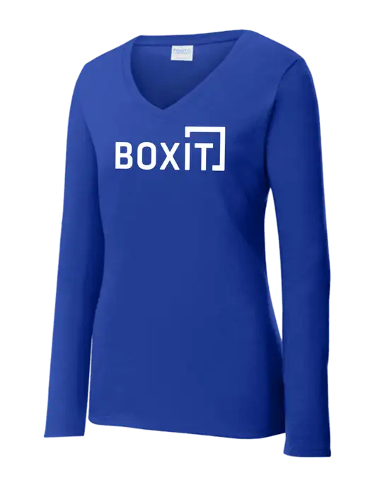 Womens  V-Neck Ring Spun Royal 4.5 oz Long Sleeve T-Shirt w/BoxIt logo