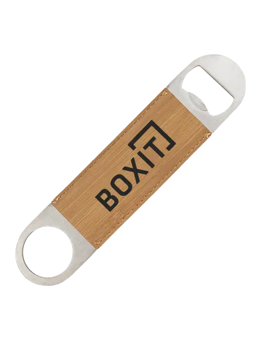 Bamboo Leatherette Bottle Opener w/BoxIt logo