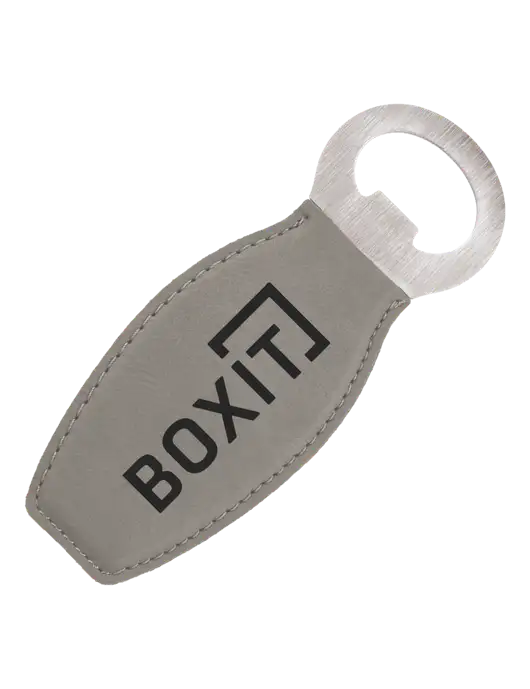 Grey Leatherette Bottle Opener with Magnet w/BoxIt logo