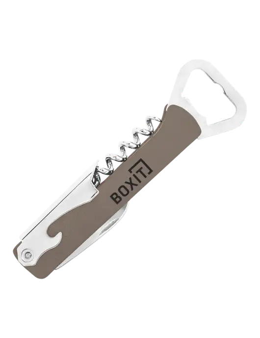 Grey Leatherette Wine Bottle Opener w/BoxIt logo