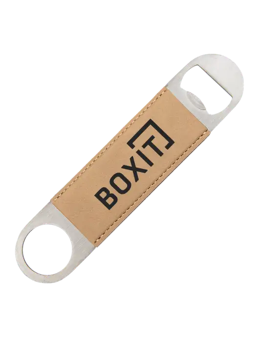 Tan Leatherette Bottle Opener w/BoxIt logo