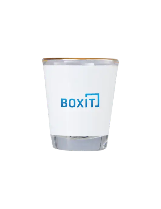 1.5 oz Shot Glass w/Gold Rim w/BoxIt logo