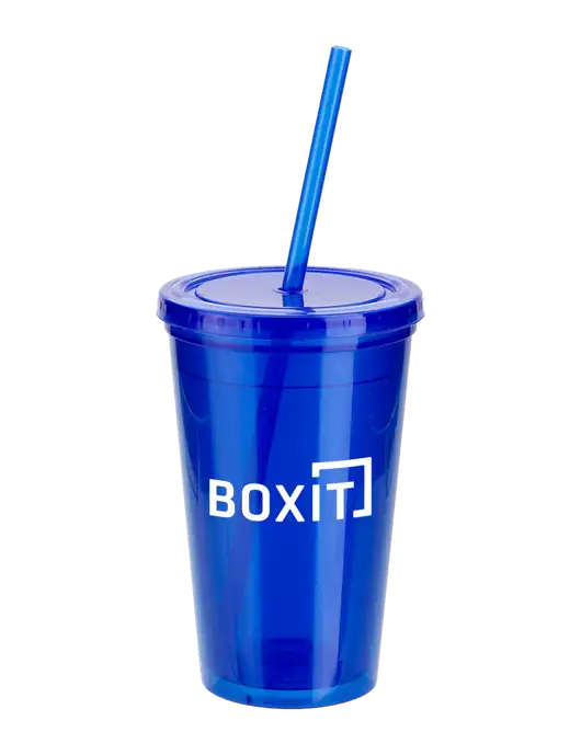 Sorrento Blue 16 oz Tumbler with Lid & Straw w/BoxIt logo
