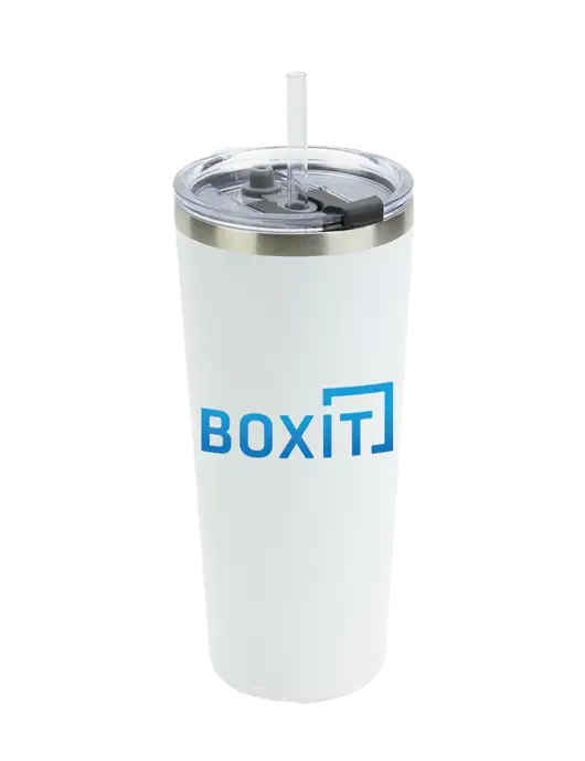 Brighton White 20 oz Insulated Tumbler & Straw w/BoxIt logo