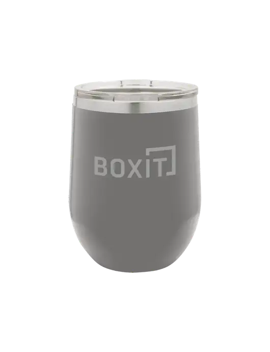 Polar Camel 12 oz Powder Coated Grey Vacuum Insulated Stemless Wine Tumbler w/BoxIt logo