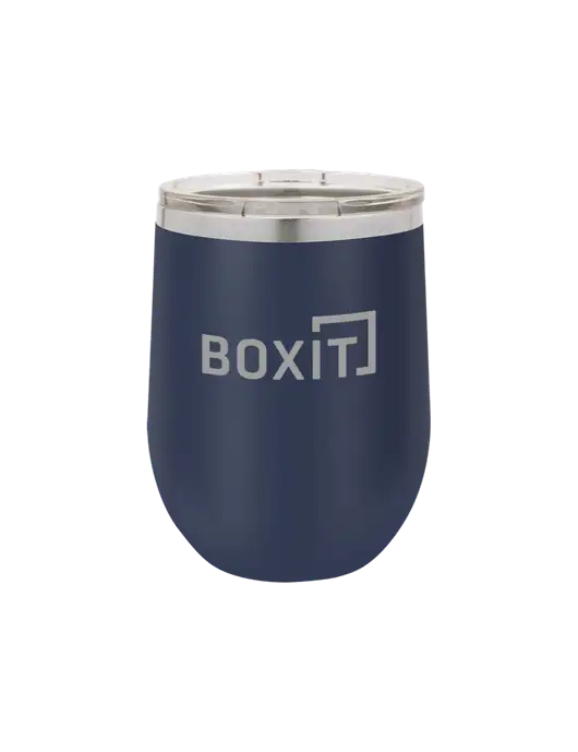 Polar Camel 12 oz Powder Coated Navy Vacuum Insulated Stemless Wine Tumbler w/BoxIt logo