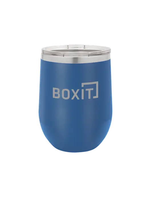 Polar Camel 12 oz Powder Coated Royal Vacuum Insulated Stemless Wine Tumbler w/BoxIt logo