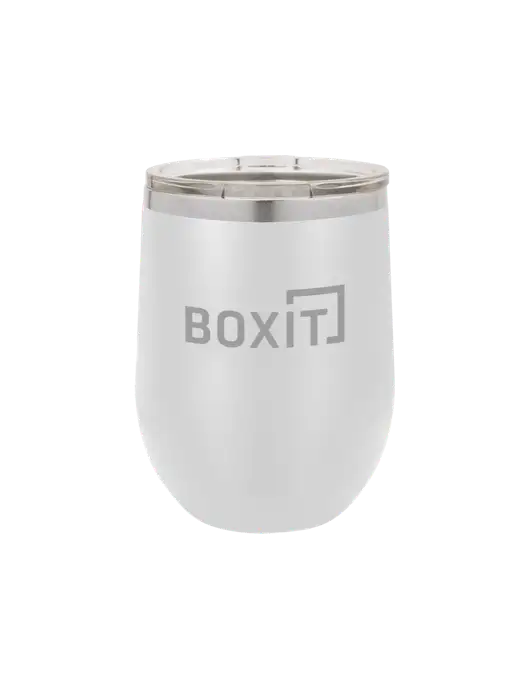 Polar Camel 12 oz Powder Coated White Vacuum Insulated Stemless Wine Tumbler w/BoxIt logo