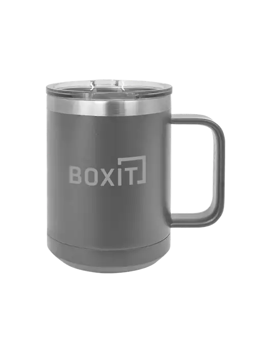 Polar Camel 15 oz Powder Coated Grey Vacuum Insulated Mug with Slider Lid w/BoxIt logo