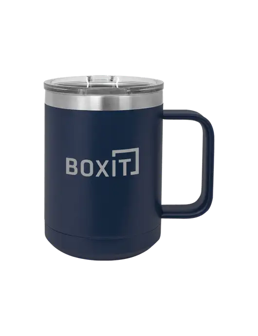 Polar Camel 15 oz Powder Coated Navy Vacuum Insulated Mug with Slider Lid w/BoxIt logo