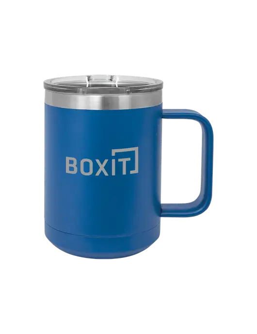 Polar Camel 15 oz Powder Coated Royal Vacuum Insulated Mug with Slider Lid w/BoxIt logo