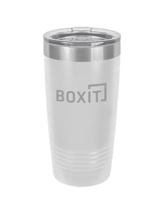 Polar Camel 20 oz Powder Coated White Vacuum Insulated Tumbler  w/BoxIt logo