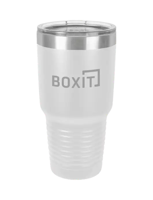 Polar Camel 30 oz Powder Coated White Vacuum Insulated Tumbler  w/BoxIt logo