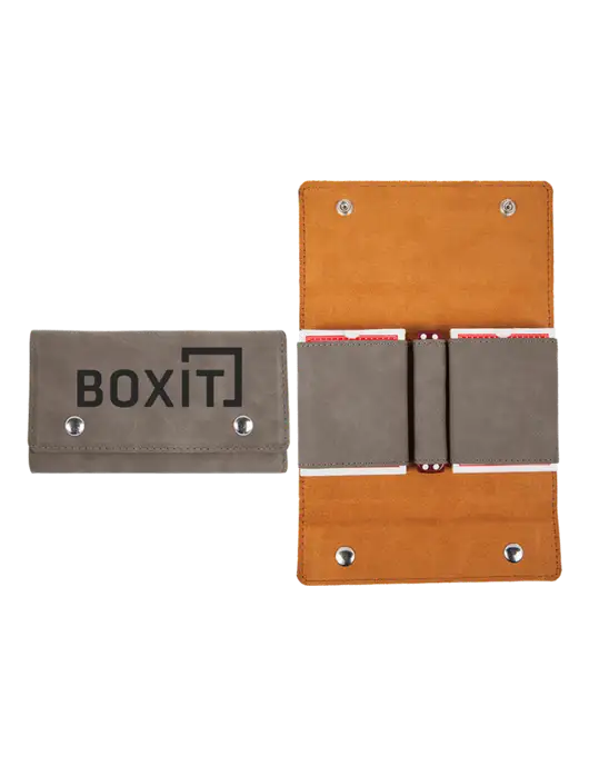 Grey Leatherette Card & Dice Set w/BoxIt logo