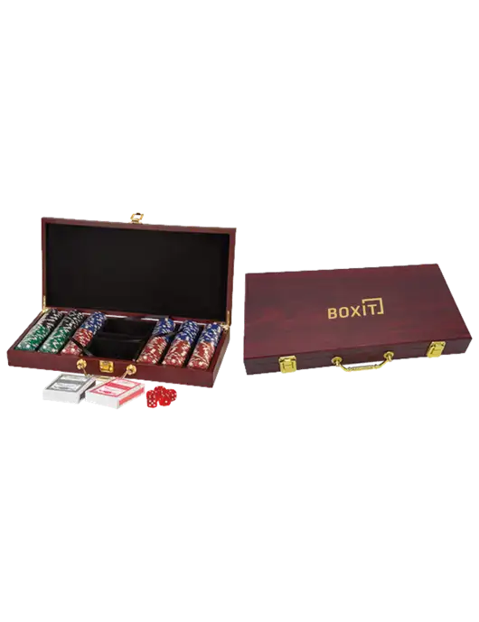 Rosewood Poker Set, 300 Chips w/BoxIt logo