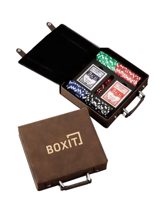 Rustic Leatherette 100 Chip Poker Set w/BoxIt logo