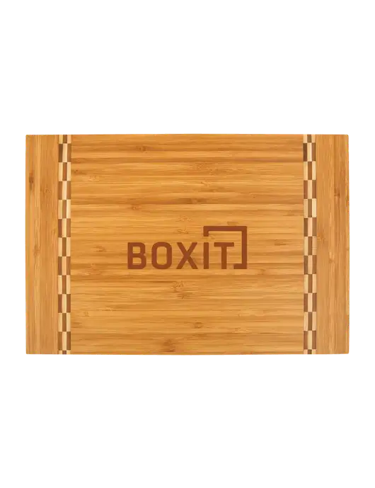 Bamboo Cutting Board with Butcher Block Inlay, 15 x 10.25 w/BoxIt logo
