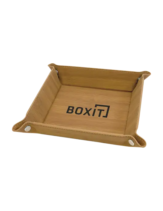 Bamboo Leatherette Valet Tray, 6 x 6 w/BoxIt logo