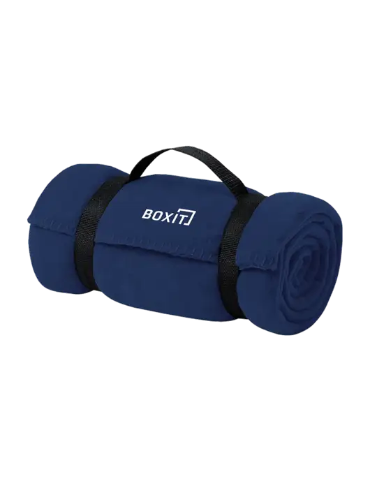 Casual Navy Fleece Blanket With Strap  w/BoxIt logo
