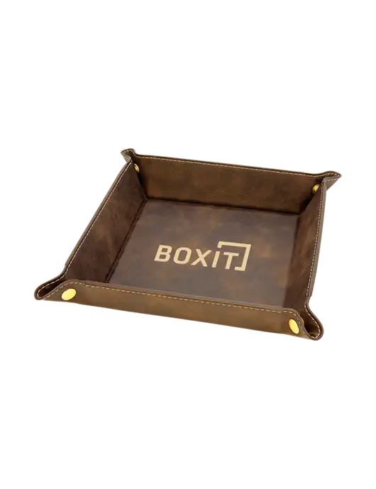 Rustic Leatherette Valet Tray, 6 x 6 w/BoxIt logo