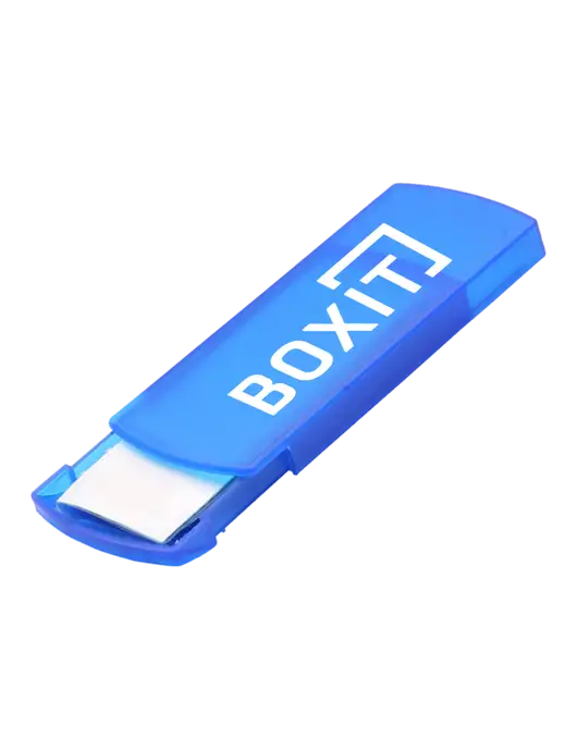 Slide Right Blue Bandage Dispenser w/BoxIt logo