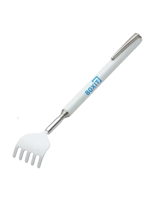 Telescopic White Back Scratcher w/BoxIt logo