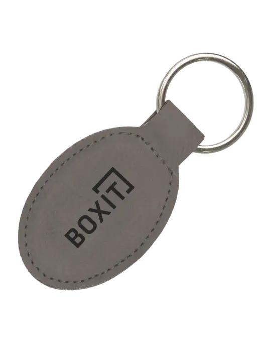 Grey Leatherette Oval Keychain w/BoxIt logo