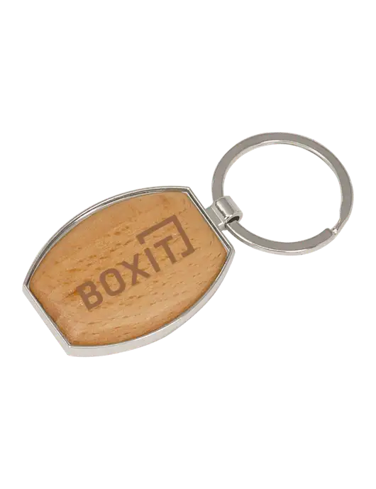Wood & Silver Oval Keychain w/BoxIt logo