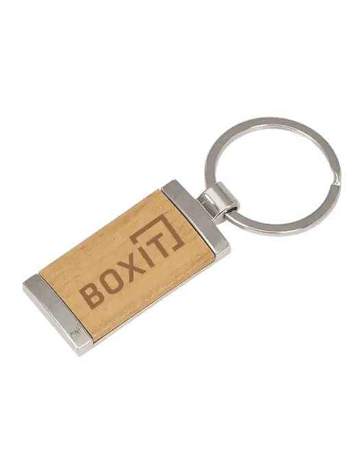 Wood & Silver Rectangle Keychain w/BoxIt logo