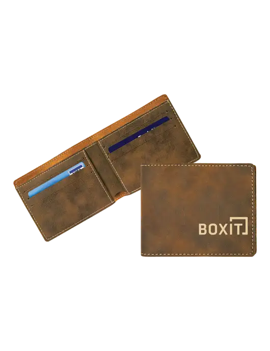 Rustic Leatherette Bifold Wallet w/BoxIt logo
