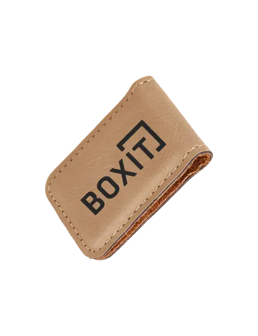 Tan Leatherette Money Clip w/BoxIt logo