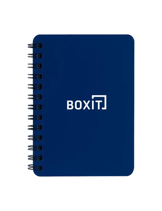 Sturdy Navy Blue Hardcover Notebook, 5.25 x 7 w/BoxIt logo