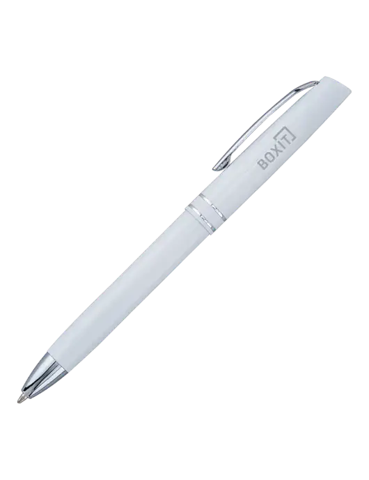 White Anguilla Black Ink Pen w/BoxIt logo