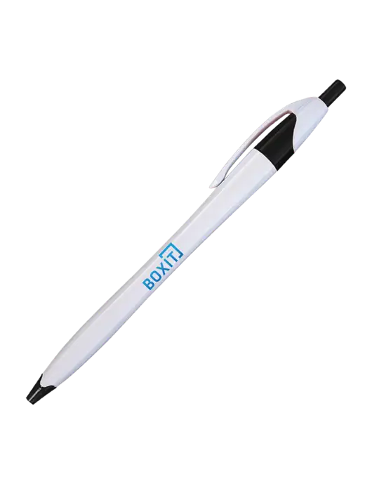 Novella White/Black Classic Pen - Blue Ink w/BoxIt logo