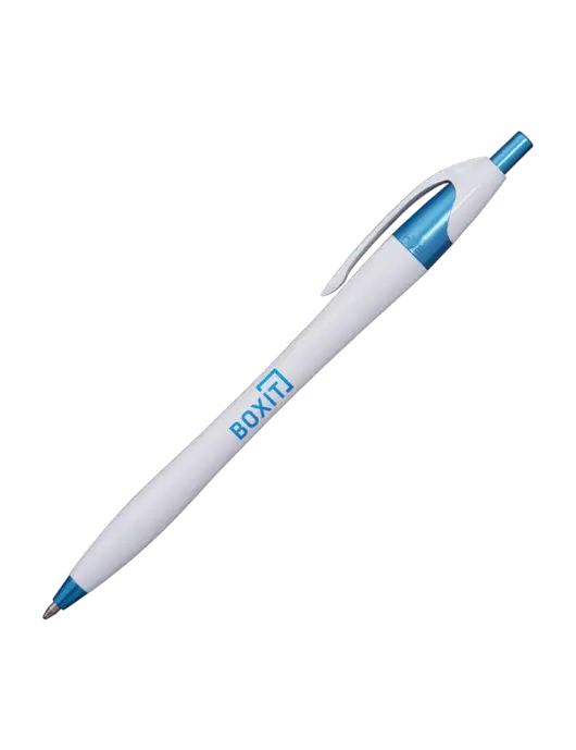 Novella White/Blue Shimmer Pen - Blue Ink w/BoxIt logo