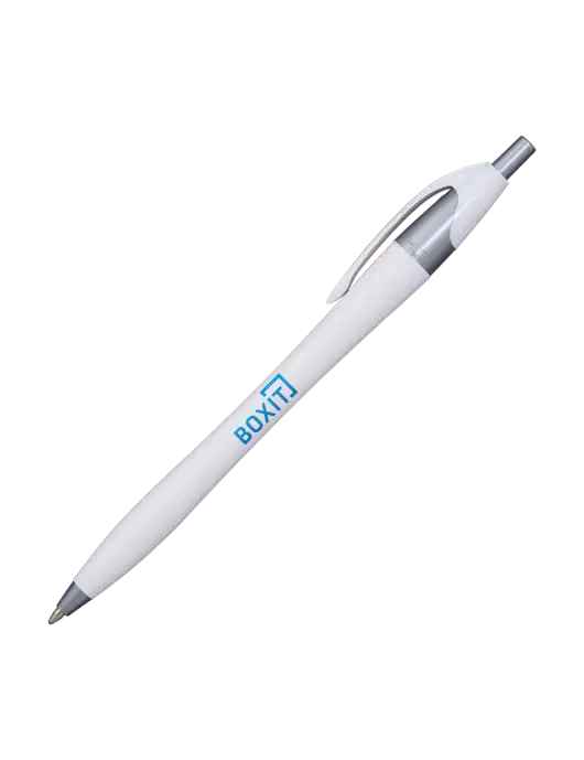 Novella White/Silver Shimmer Pen - Blue Ink w/BoxIt logo
