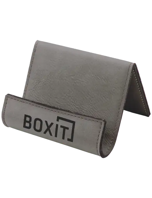 Grey Leatherette Card & Phone Holder w/BoxIt logo
