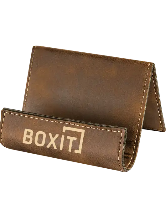 Rustic Leatherette Card & Phone Holder w/BoxIt logo